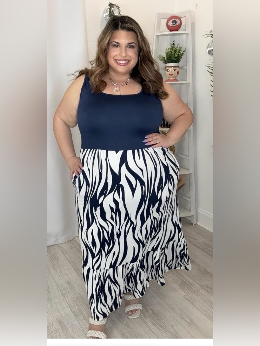 Plus Navy and White Printed Maxi Skirt